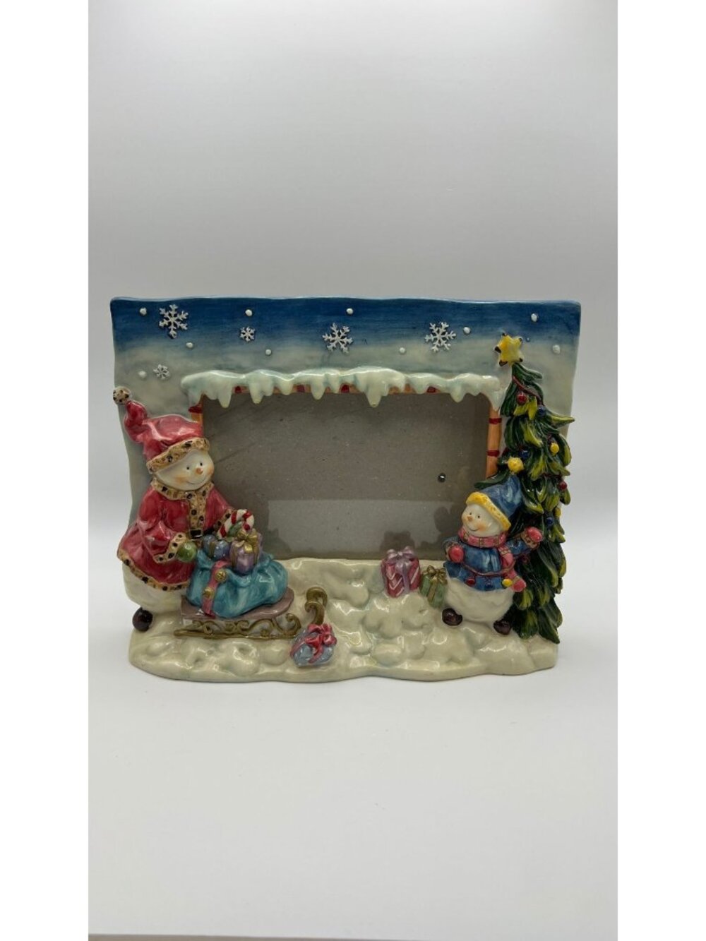Christmas Snowman Ceramic Picture Frame Festive Holiday Decor